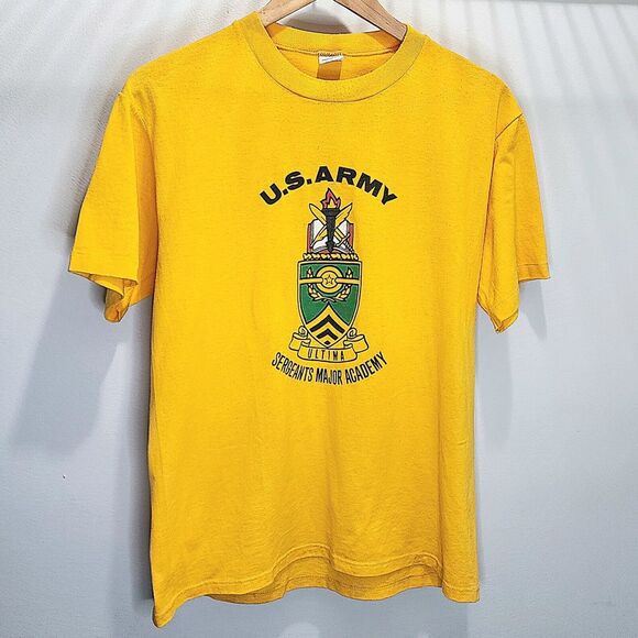 U.S. Army Sargent Major Academy Vintage Single Stitched Shirt Yellow 80s Size Lg - Picture 1 of 6